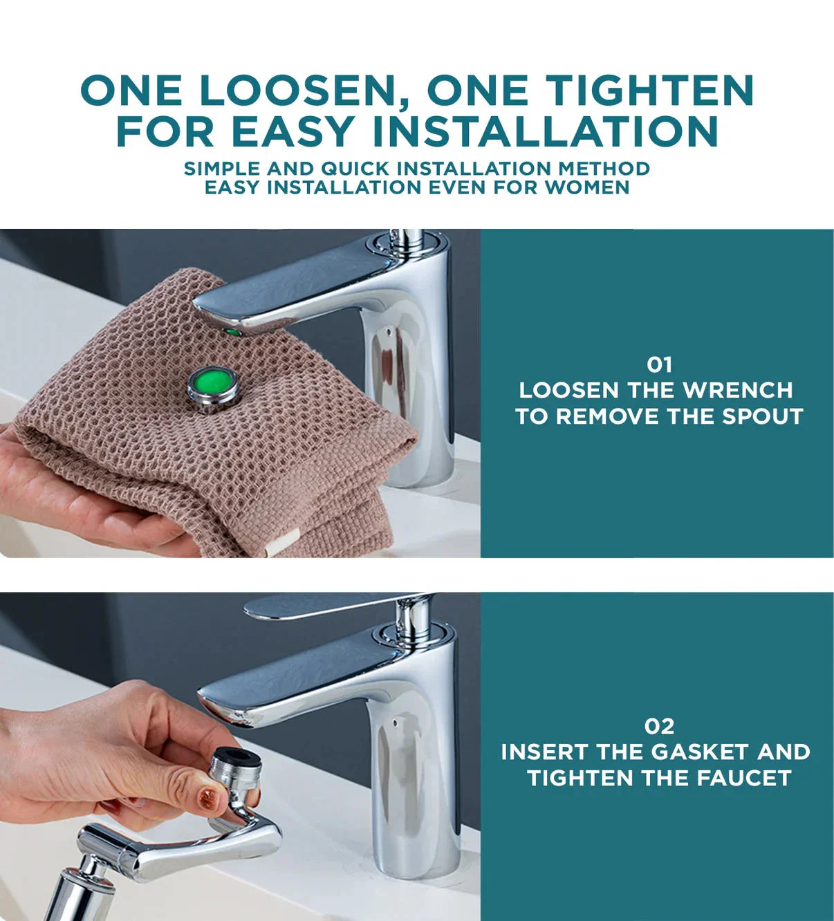 Universal Rotatable Faucet Extender - 1080° Directional - Steel / Copper Plated