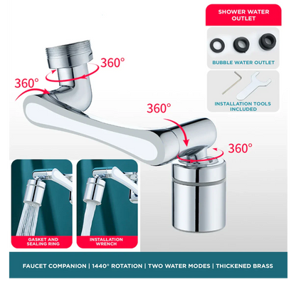 Universal Rotatable Faucet Extender - 1080° Directional - Steel / Copper Plated
