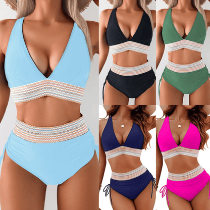 SunChic™ - High Waisted Tummy Control Color Block Bikini Sets
