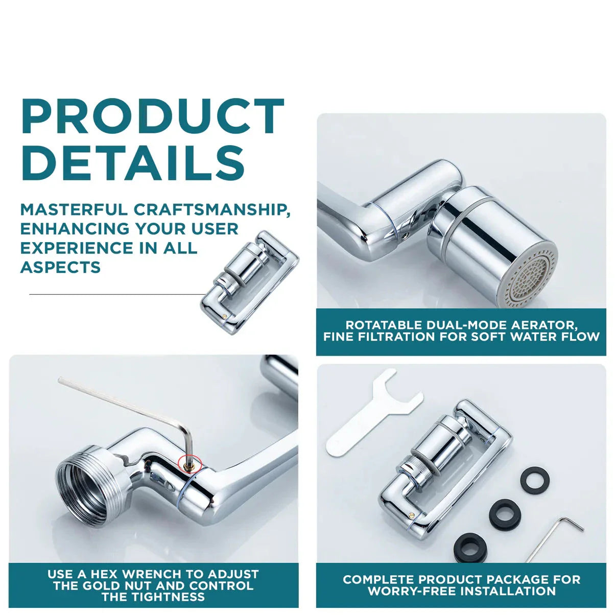 Universal Rotatable Faucet Extender - 1080° Directional - Steel / Copper Plated